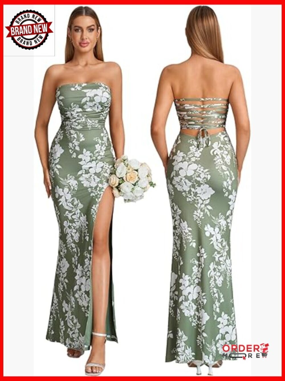 Strapless Bodycon Maxi Dress with Tie Back and Side Slit